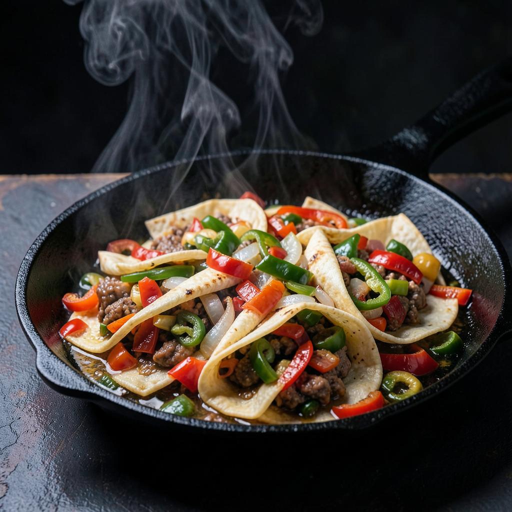 Mixed fajitas served sizzling