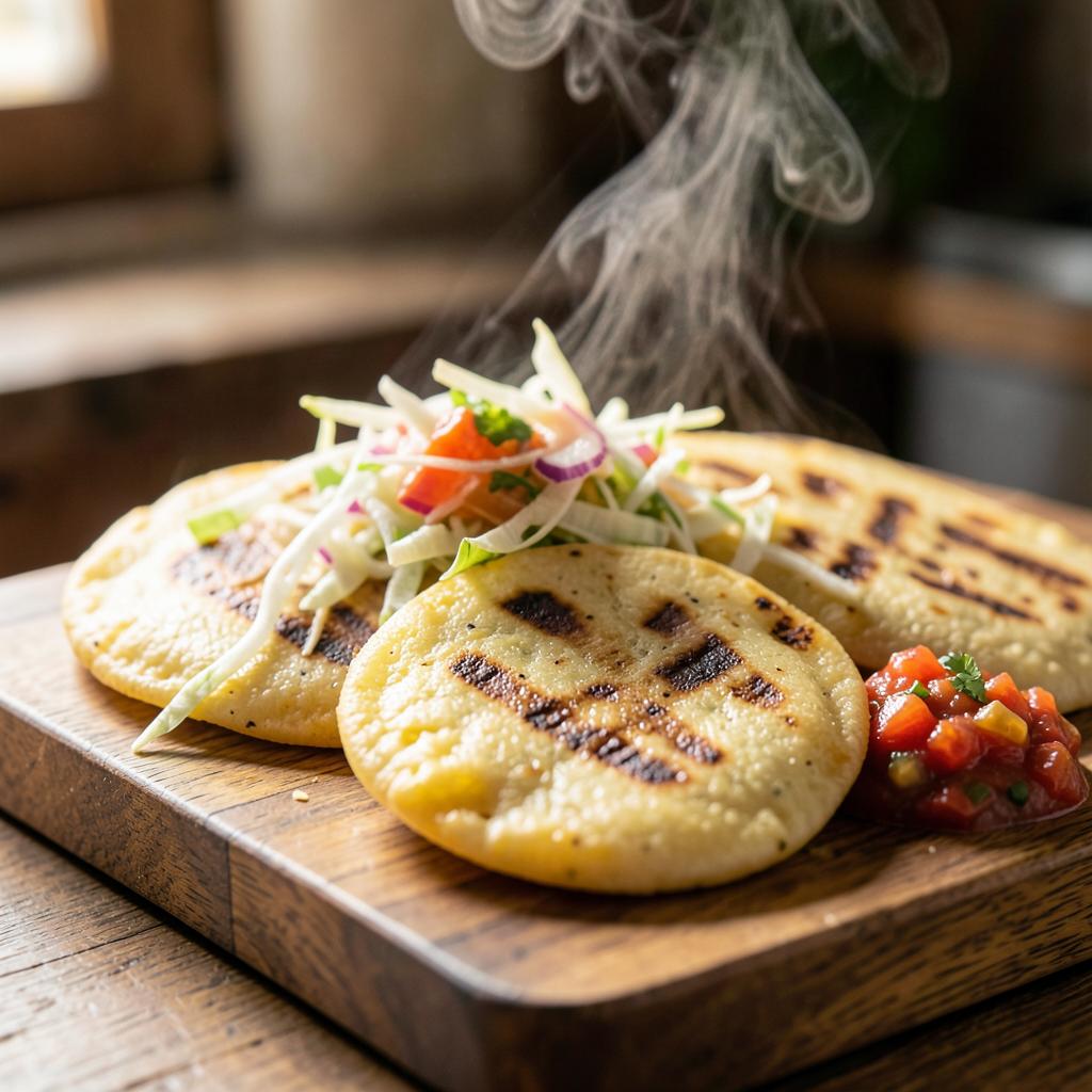 Hand-pressed pupusas served with curtido